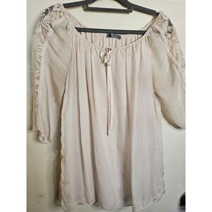 Giulia Silk Womens Blouse Boho Layered Lace Trim‎ Medium Light Pink Top Italy